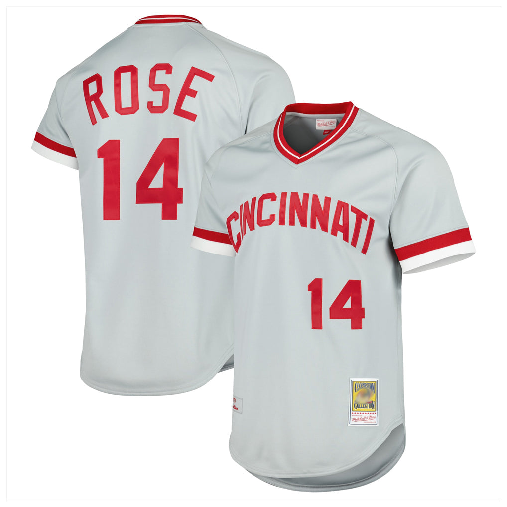 Cincinnati Reds #14 Pete Rose Player Gray Mitchell & Ness Throwback Cooperstown Mesh Game Stitched Baseball Jersey