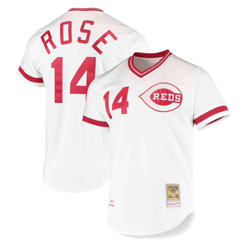Cincinnati Reds #14 Pete Rose Player White Mitchell & Ness Throwback Cooperstown Mesh Game Stitched Baseball Jersey