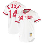 Cincinnati Reds #14 Pete Rose Player White Mitchell & Ness Throwback Cooperstown Mesh Game Stitched Baseball Jersey