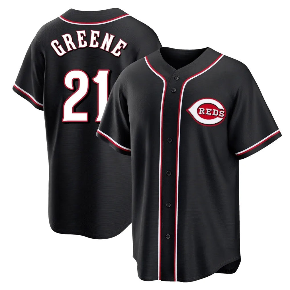 Cincinnati Reds #21 Hunter Greene Player Black Fashion Out Home Game Stitched Baseball Jersey