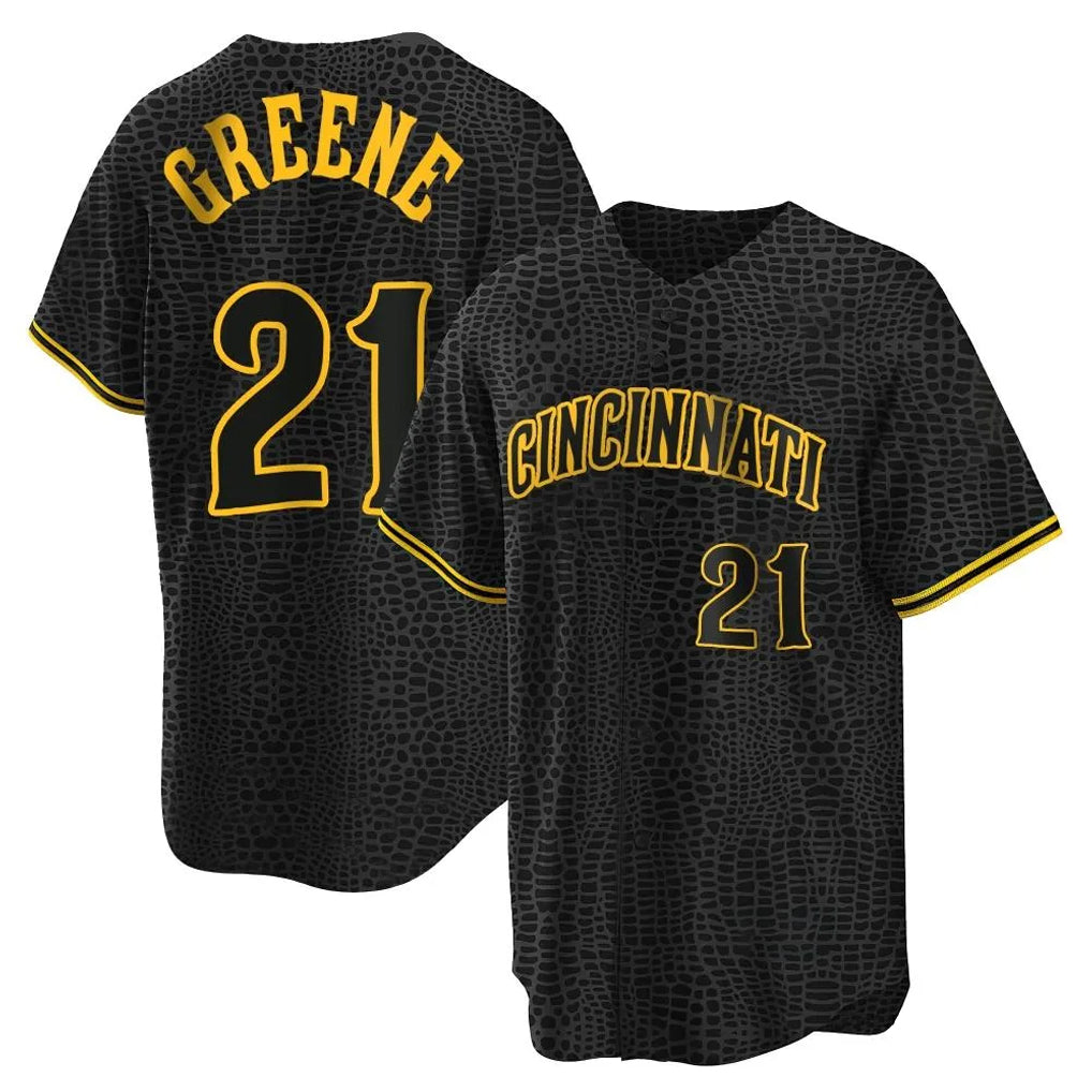 Cincinnati Reds #21 Hunter Greene Player Black Snake Skin City Home Stitched Baseball Jersey