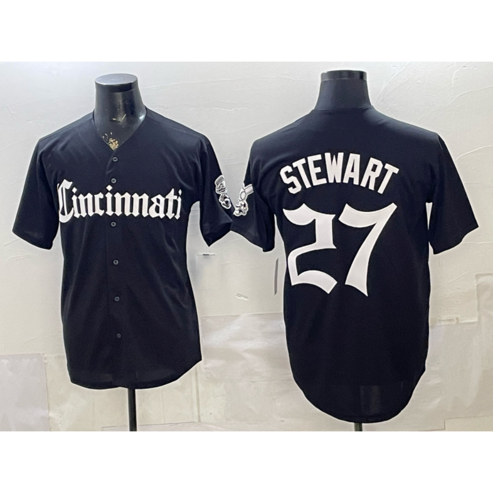 Cincinnati Reds #27 Sal Stewart Black 'Gothic Queen City Edition' Vapor Premier Limited Baseball Stitched Jersey