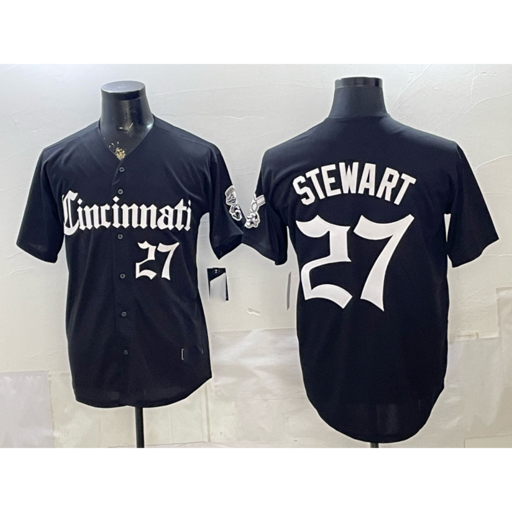 Cincinnati Reds #27 Sal Stewart Black 'Gothic Queen City Edition' Vapor Premier Limited Stitched Baseball Jerseys
