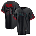 Cincinnati Reds #28 Eugenio Su¨¢rez Player Black City Connect Home Game Stitched Baseball Jersey