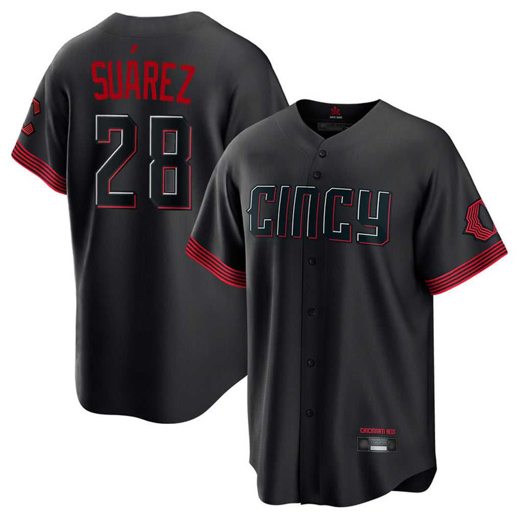 Cincinnati Reds #28 Eugenio Su¨¢rez Player Black City Connect Home Game Stitched Baseball Jersey