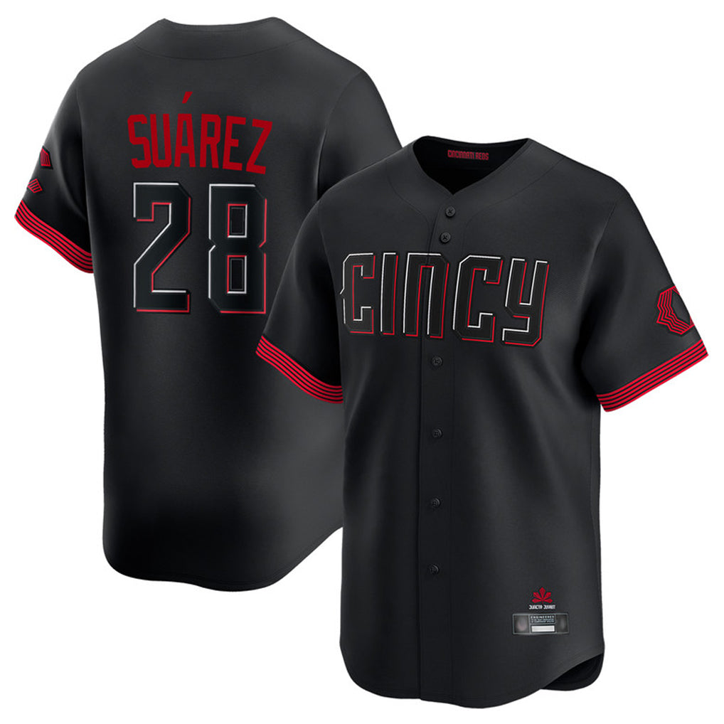 Cincinnati Reds #28 Eugenio Su¨¢rez Player Black City Connect Home Limited Stitched Baseball Jersey
