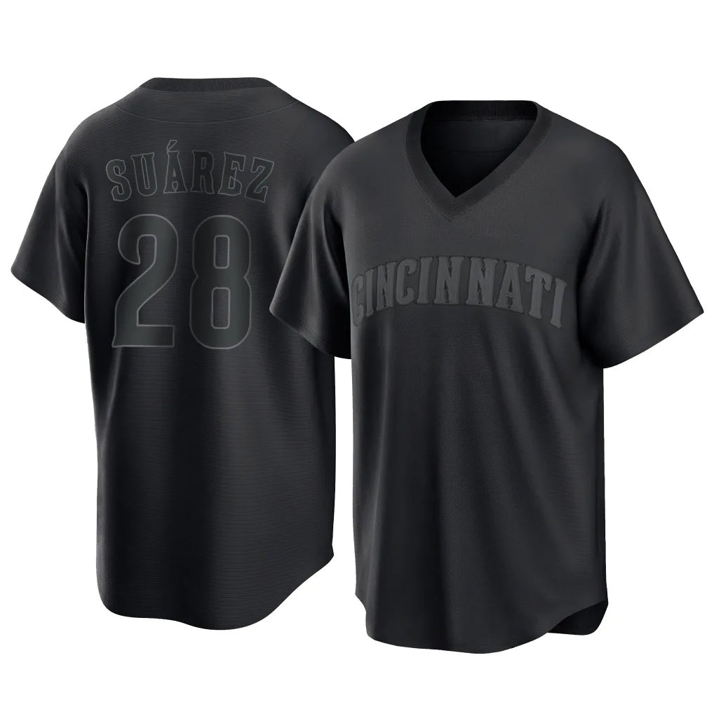 Cincinnati Reds #28 Eugenio Su¨¢rez Player Black Game Home Stitched Baseball Jersey