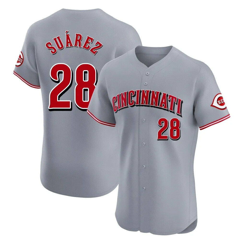 Cincinnati Reds #28 Eugenio Su¨¢rez Player Gray Limited Elite Home Stitched Baseball Jersey