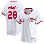 Cincinnati Reds #28 Eugenio Su¨¢rez Player White Cooperstown Collection Limited Home Stitched Baseball Jersey