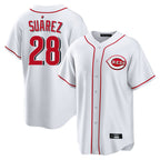 Cincinnati Reds #28 Eugenio Su¨¢rez Player White Game Home Stitched Baseball Jersey
