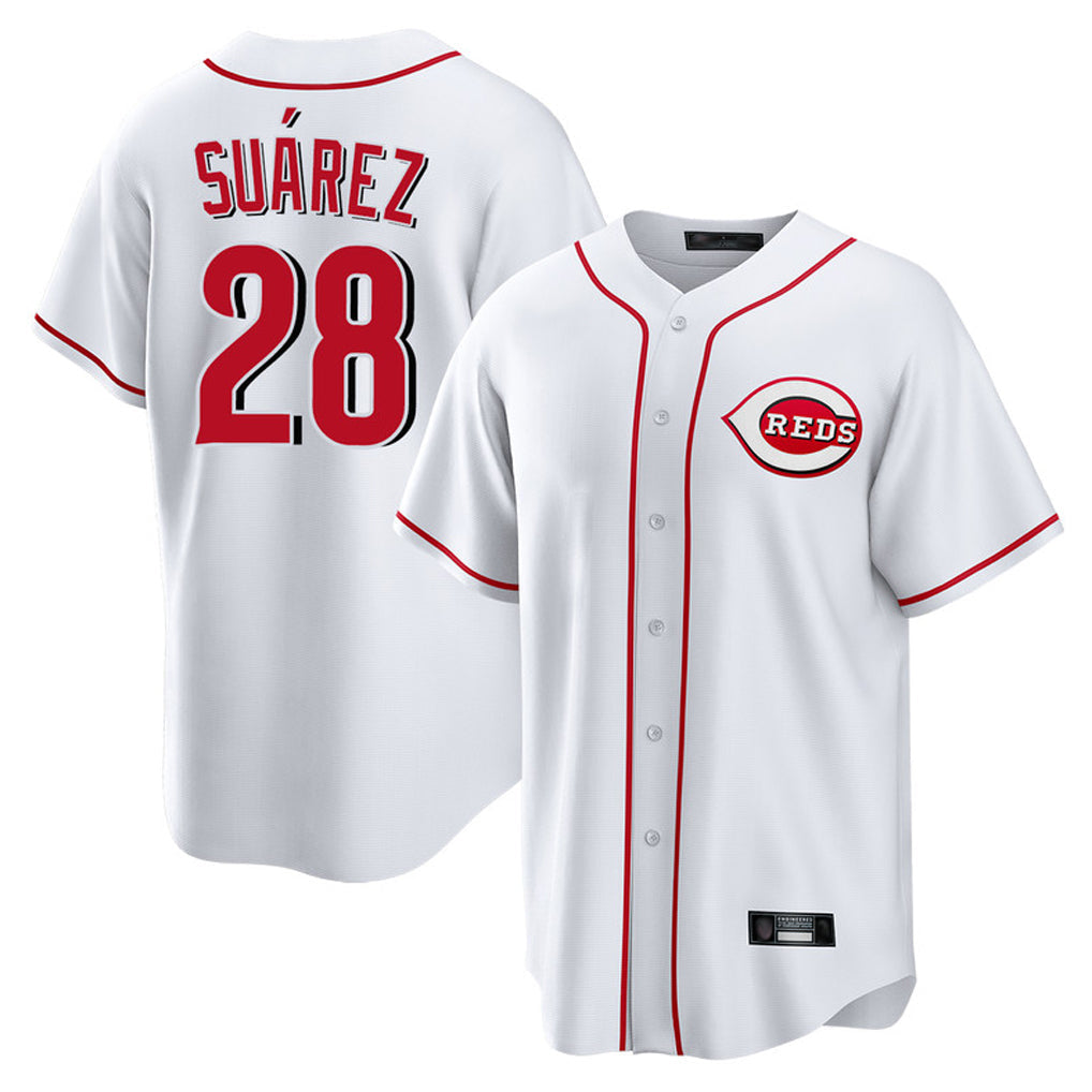 Cincinnati Reds #28 Eugenio Su¨¢rez Player White Game Home Stitched Baseball Jersey