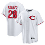Cincinnati Reds #28 Eugenio Su¨¢rez Player White Home Game Stitched Baseball Jersey