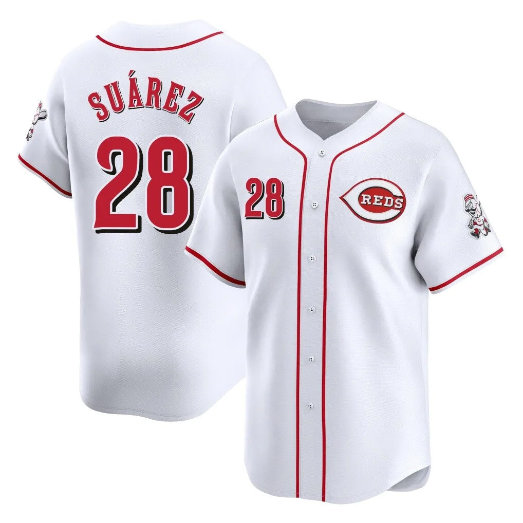 Cincinnati Reds #28 Eugenio Su¨¢rez Player White Home Limited Stitched Baseball Jersey