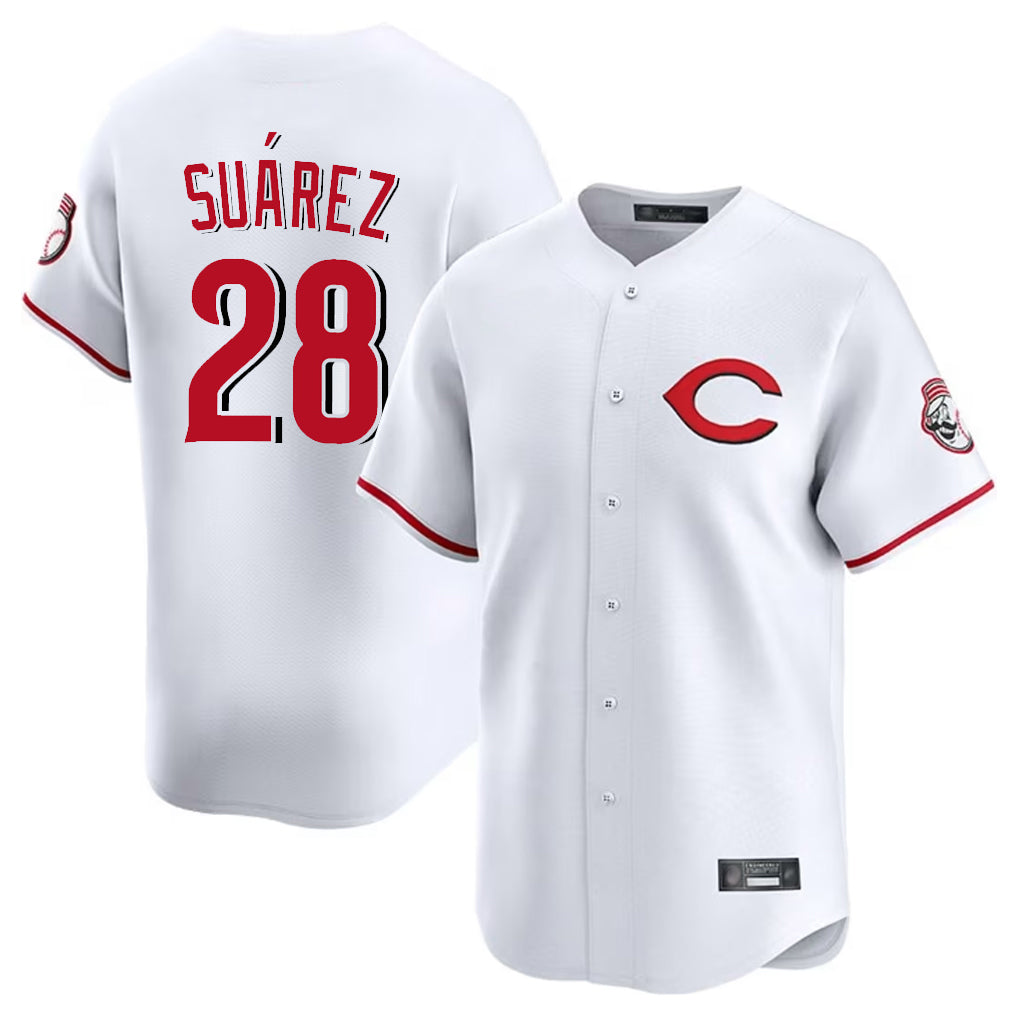 Cincinnati Reds #28 Eugenio Su¨¢rez Player White Limited Home Stitched Baseball Jersey