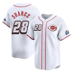 Cincinnati Reds #28 Eugenio Su¨¢rez Player White Speedway Classic Home Limited Stitched Baseball Jersey