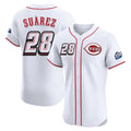 Cincinnati Reds #28 Eugenio Su¨¢rez Player White Speedway Classic Limited Elite Home Stitched Baseball Jersey