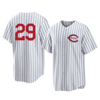 Cincinnati Reds #29 TJ Friedl Player White Stripe Field of Dreams Game Home Stitched Baseball Jersey