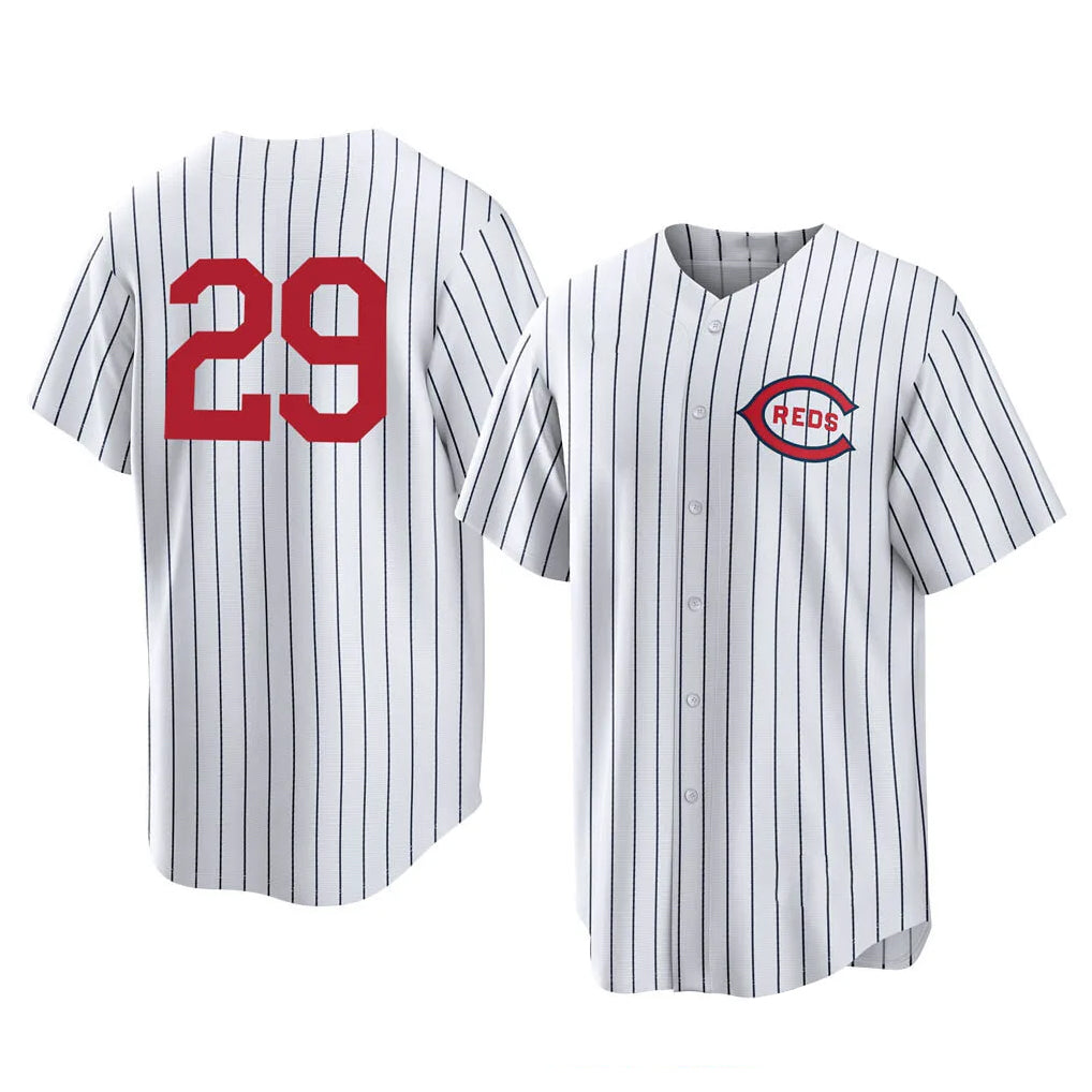 Cincinnati Reds #29 TJ Friedl Player White Stripe Field of Dreams Game Home Stitched Baseball Jersey