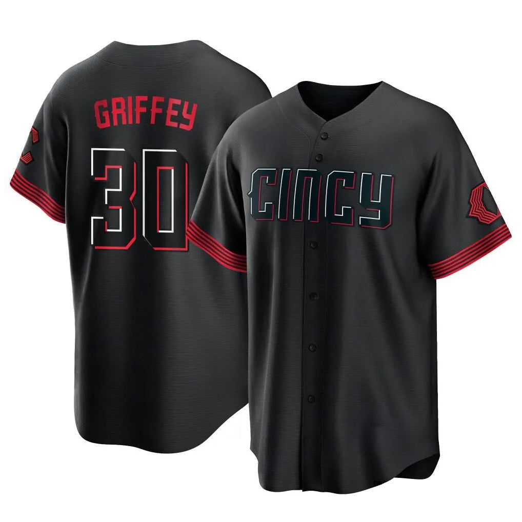 Cincinnati Reds #30 Ken Griffey Player Black City Connect Home Game Stitched Baseball Jersey