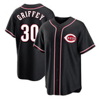 Cincinnati Reds #30 Ken Griffey Player Black Fashion Out Home Game Stitched Baseball Jersey