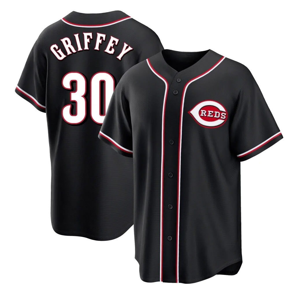 Cincinnati Reds #30 Ken Griffey Player Black Fashion Out Home Game Stitched Baseball Jersey