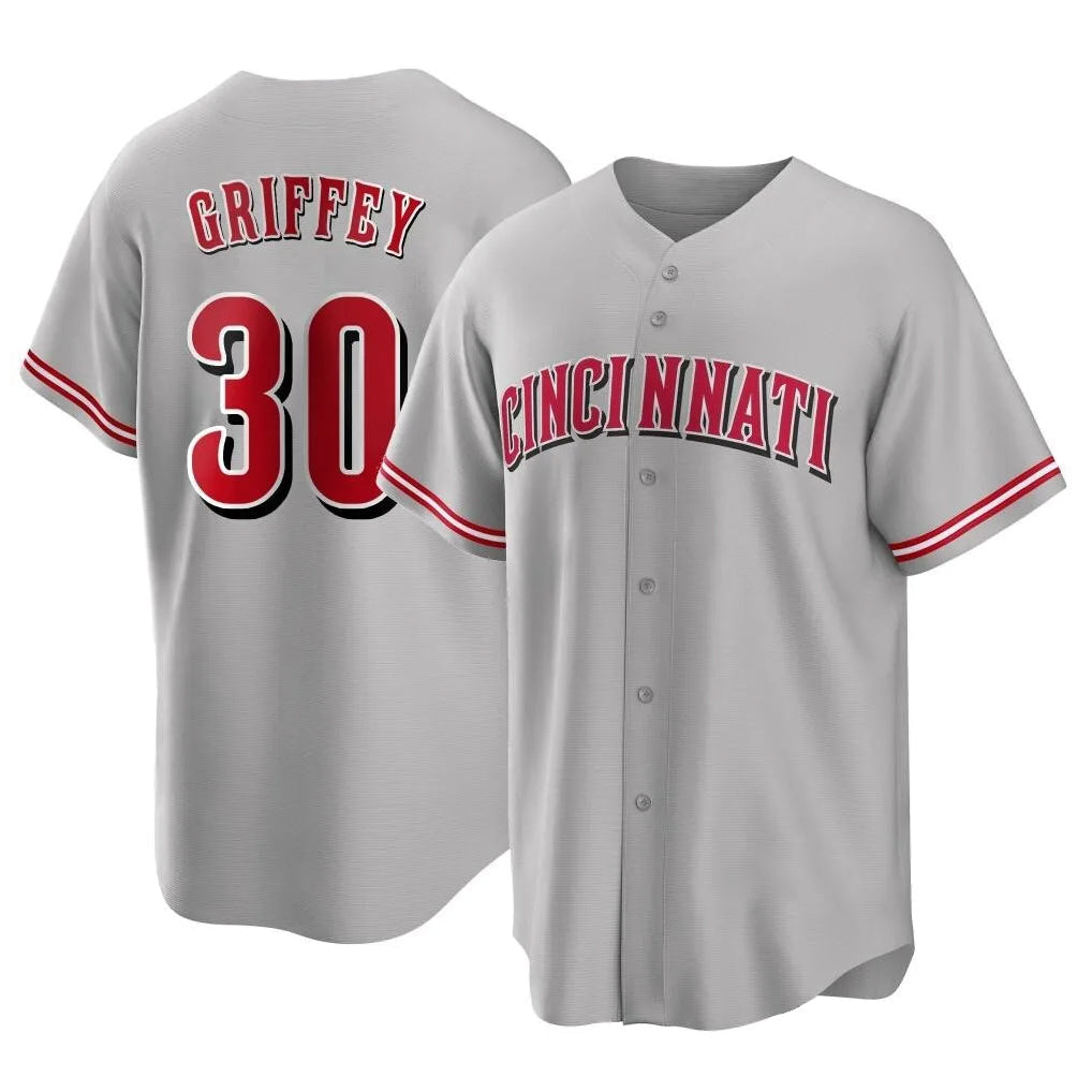 Cincinnati Reds #30 Ken Griffey Player Gray Home Game Stitched Baseball Jersey