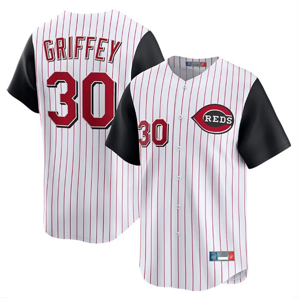 Cincinnati Reds #30 Ken Griffey Player White Black Stripe Field of Dreams Game Home Stitched Baseball Jersey