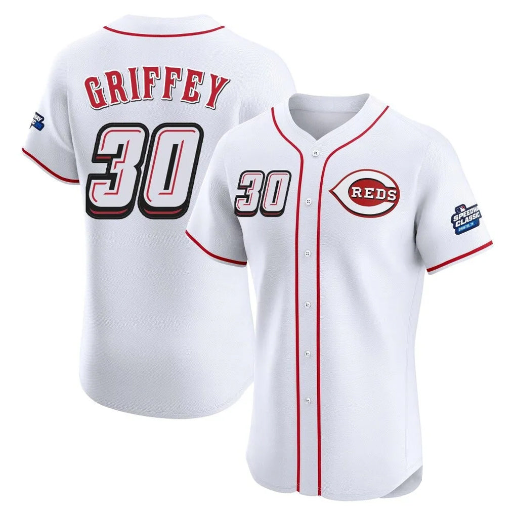 Cincinnati Reds #30 Ken Griffey Player White Speedway Classic Limited Elite Home Stitched Baseball Jersey