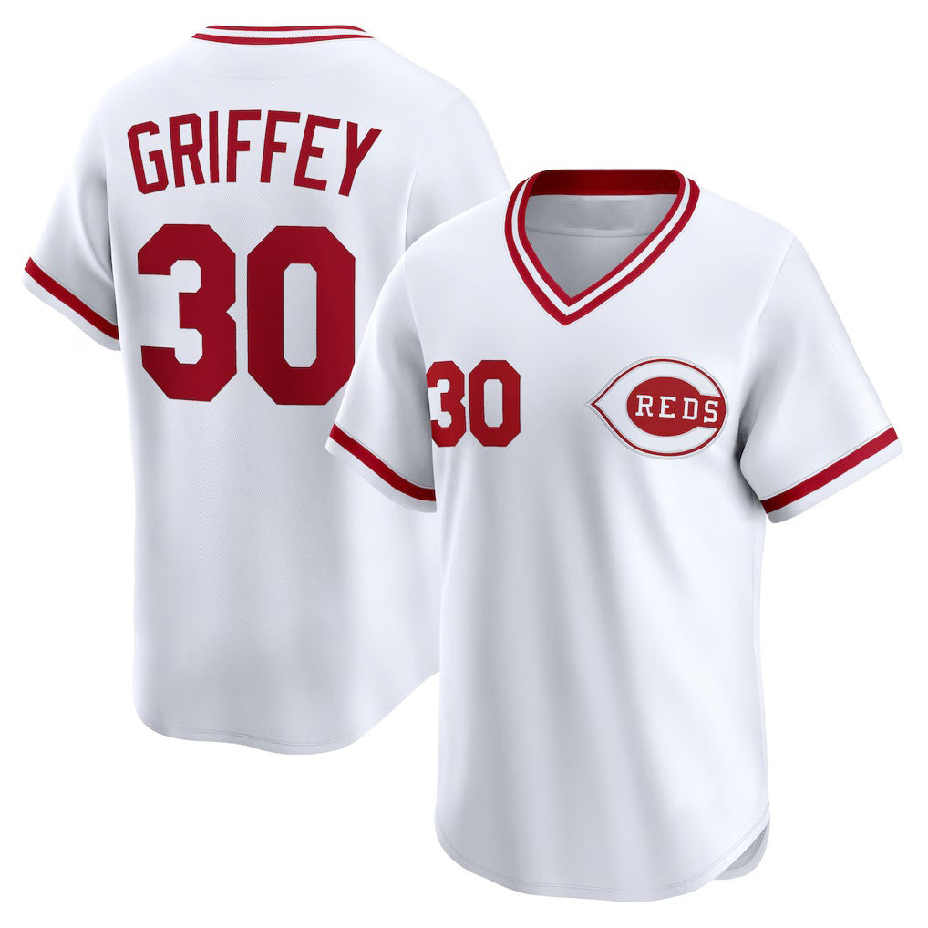 Cincinnati Reds #30 Ken Griffey White Throwback Cooperstown Collection Limited Baseball Jersey