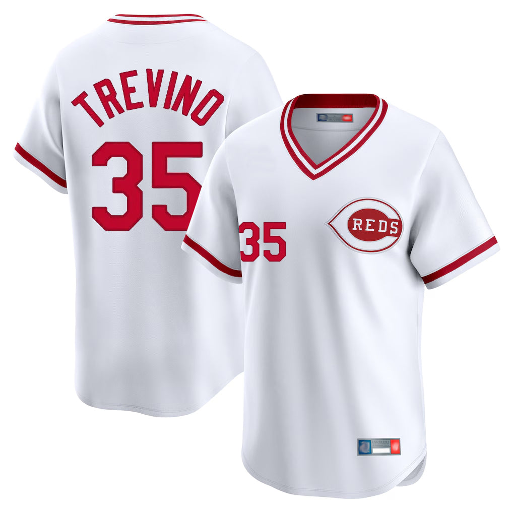 Cincinnati Reds #35 Jose Trevino Player White Cooperstown Collection Limited Home Stitched Baseball Jersey