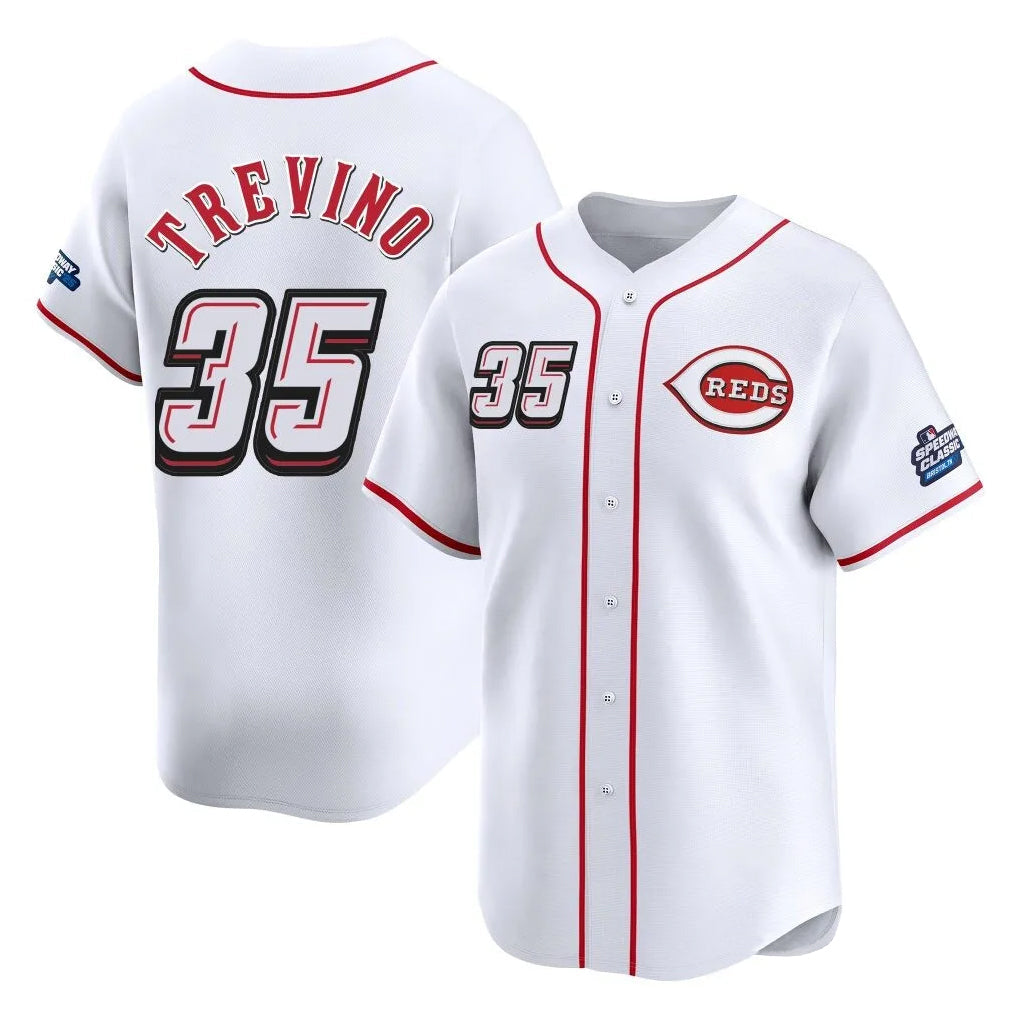 Cincinnati Reds #35 Jose Trevino Player White Speedway Classic Home Limited Stitched Baseball Jersey
