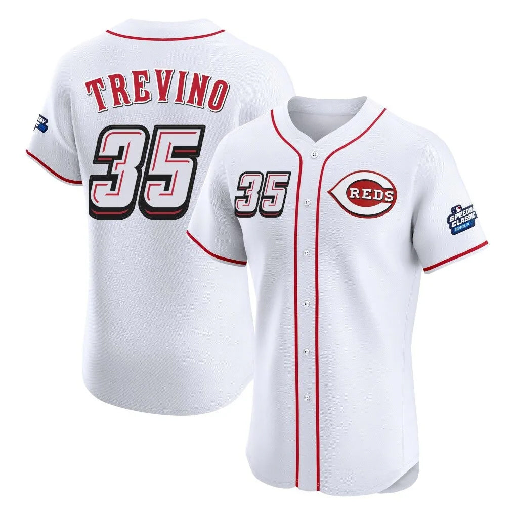 Cincinnati Reds #35 Jose Trevino Player White Speedway Classic Limited Elite Home Stitched Baseball Jersey