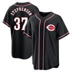Cincinnati Reds #37 Tyler Stephenson Player Black Fashion Out Home Game Stitched Baseball Jersey