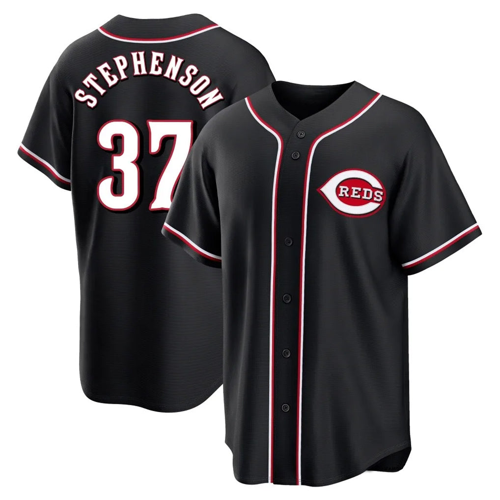 Cincinnati Reds #37 Tyler Stephenson Player Black Fashion Out Home Game Stitched Baseball Jersey