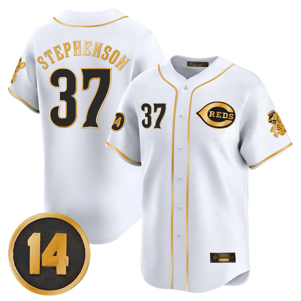 Cincinnati Reds #37 Tyler Stephenson Player White-Gold Vapor Premier Limited Home Stitched Baseball Jersey
