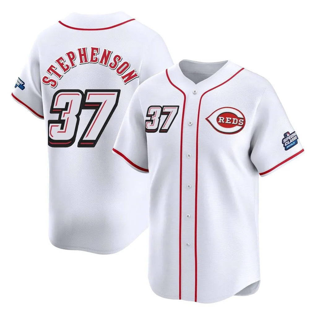 Cincinnati Reds #37 Tyler Stephenson Player White Speedway Classic Home Limited Stitched Baseball Jersey