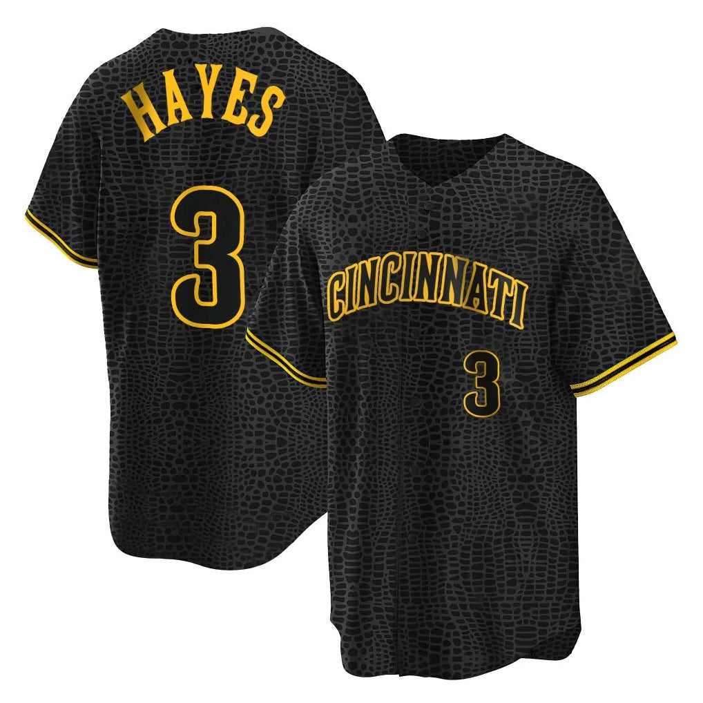 Cincinnati Reds #3 Ke'Bryan Hayes Player Black Snake Skin City Home Stitched Baseball Jersey