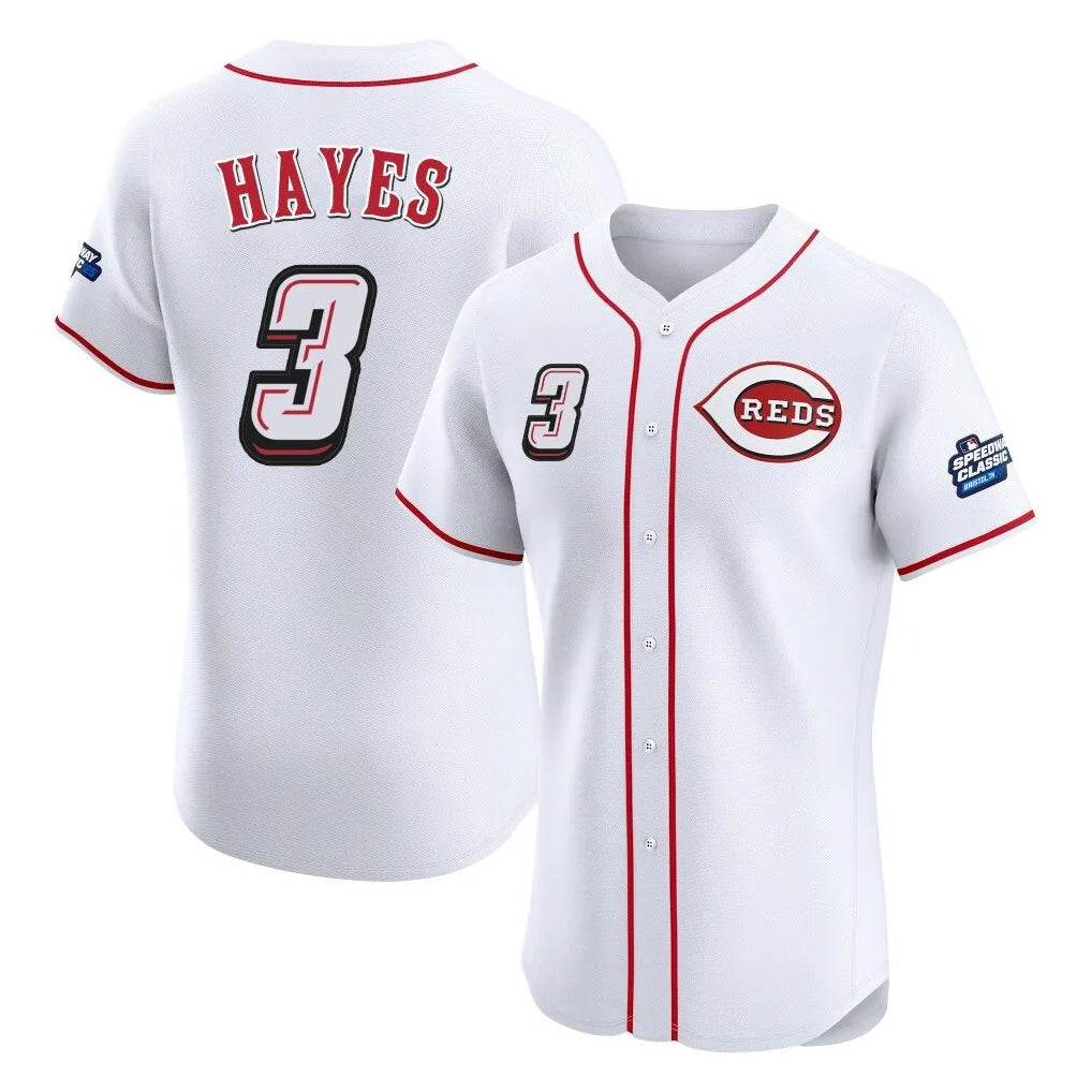 Cincinnati Reds #3 Ke'Bryan Hayes Player White Speedway Classic Limited Elite Home Stitched Baseball Jersey