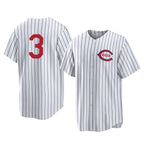 Cincinnati Reds #3 Ke'Bryan Hayes Player White Stripe Field of Dreams Game Home Stitched Baseball Jersey
