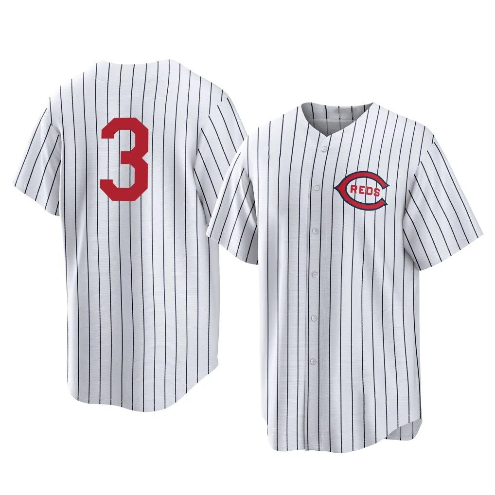 Cincinnati Reds #3 Ke'Bryan Hayes Player White Stripe Field of Dreams Game Home Stitched Baseball Jersey