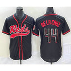 Cincinnati Reds #44 Elly De La Cruz Black With Patch Cool Base Stitched Baseball Jersey