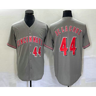 Cincinnati Reds #44 Elly De La Cruz Number Grey Cool Base Stitched Baseball Jersey