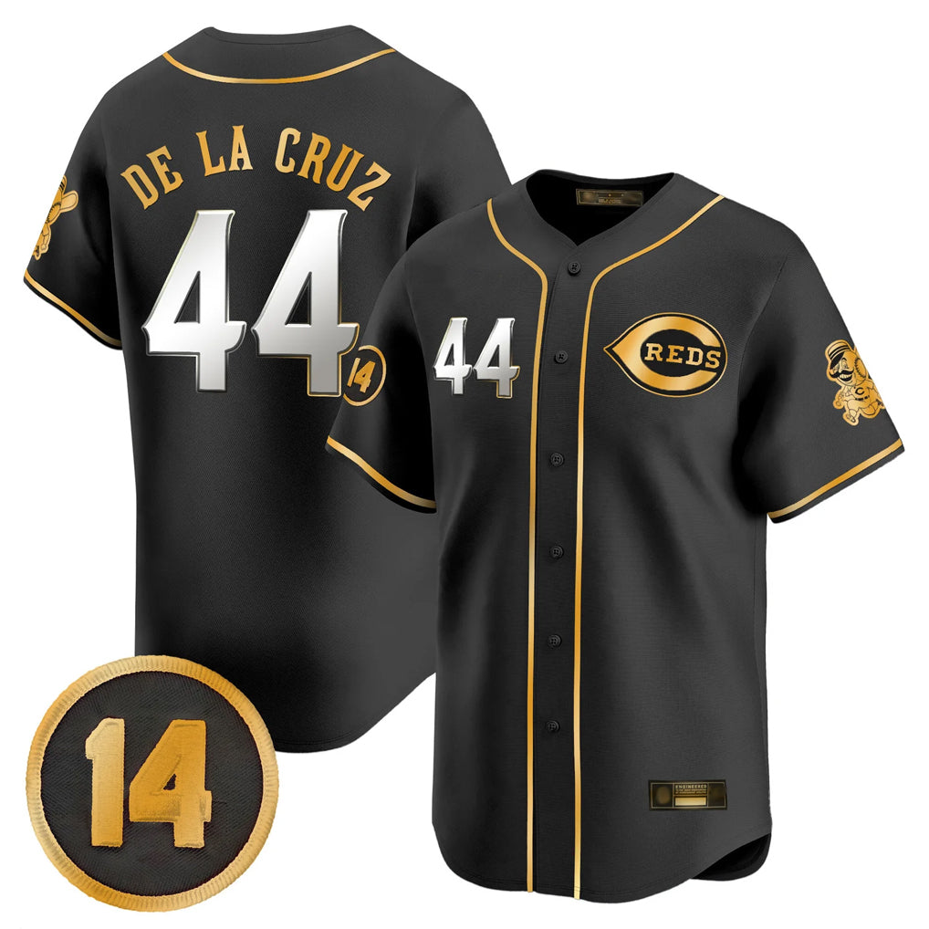 Cincinnati Reds #44 Elly De La Cruz Player Black-Gold Vapor Premier Limited Home Stitched Baseball Jersey