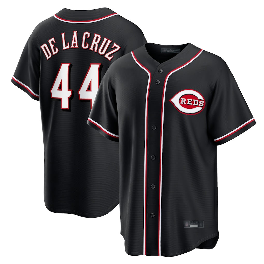 Cincinnati Reds #44 Elly De La Cruz Player Black Fashion Out Home Game Stitched Baseball Jersey