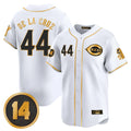 Cincinnati Reds #44 Elly De La Cruz Player White-Gold Vapor Premier Limited Home Stitched Baseball Jersey