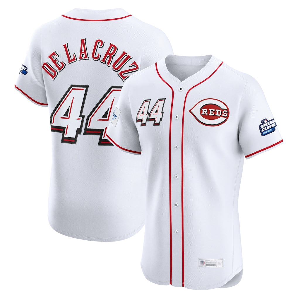 Cincinnati Reds #44 Elly De La Cruz Player White Speedway Classic Limited Elite Home Stitched Baseball Jersey