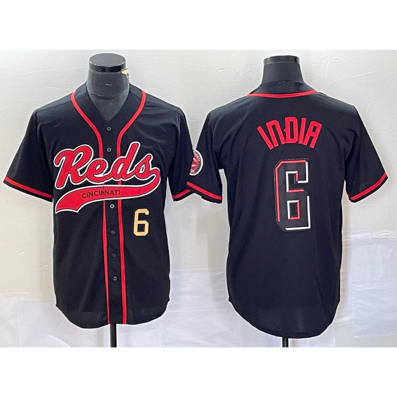 Cincinnati Reds #6 Jonathan India Number Black 2023 City Connect With Patch Stitched Baseball Jersey
