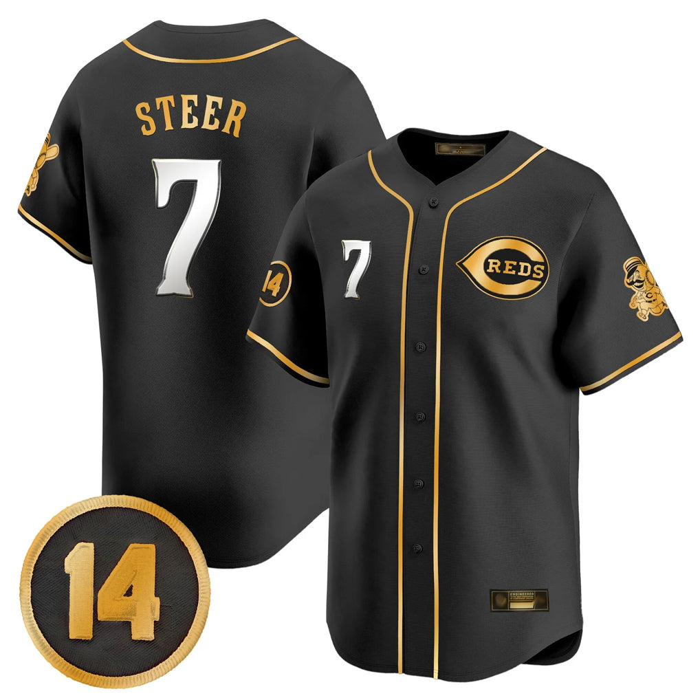 Cincinnati Reds #7 Spencer Steer Player Black-Gold Vapor Premier Limited Home Stitched Baseball Jersey