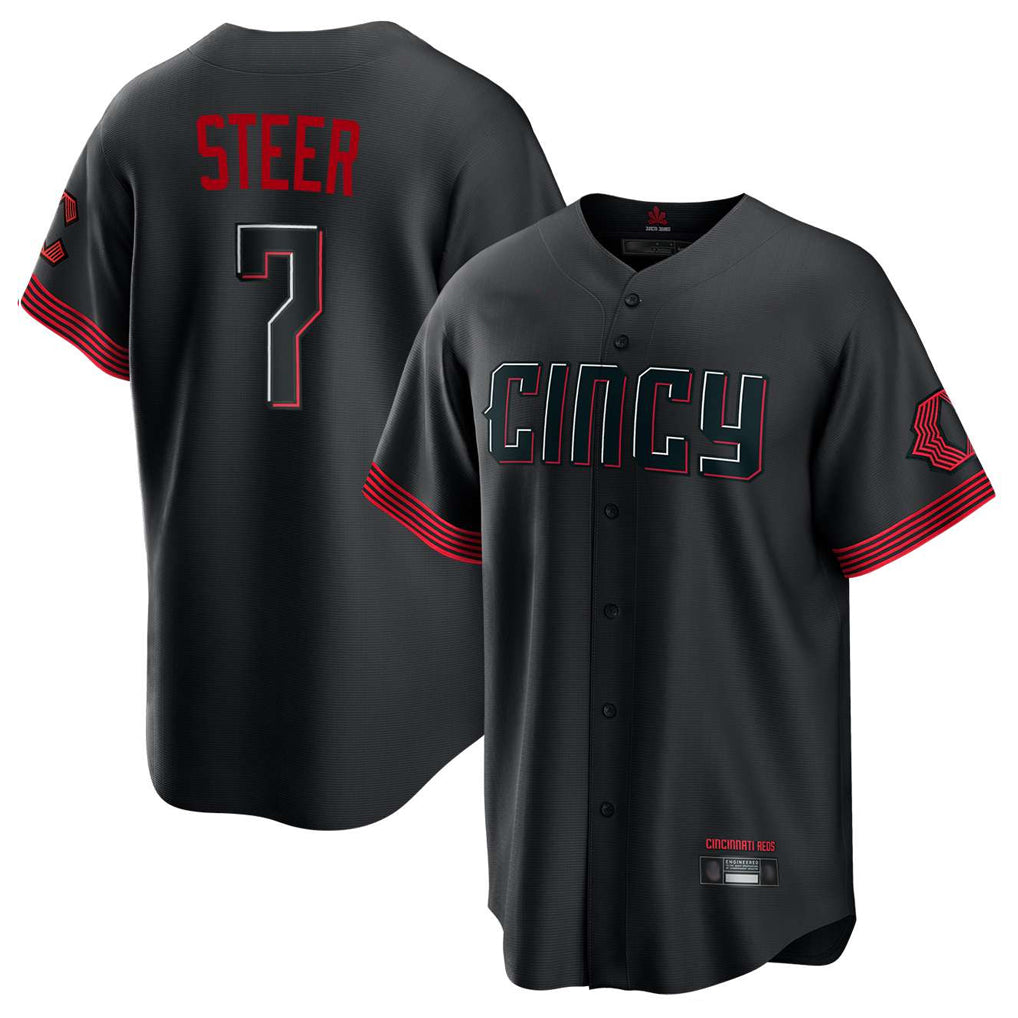 Cincinnati Reds #7 Spencer Steer Player Black City Connect Home Game Stitched Baseball Jersey