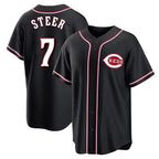 Cincinnati Reds #7 Spencer Steer Player Black Fashion Out Home Game Stitched Baseball Jersey
